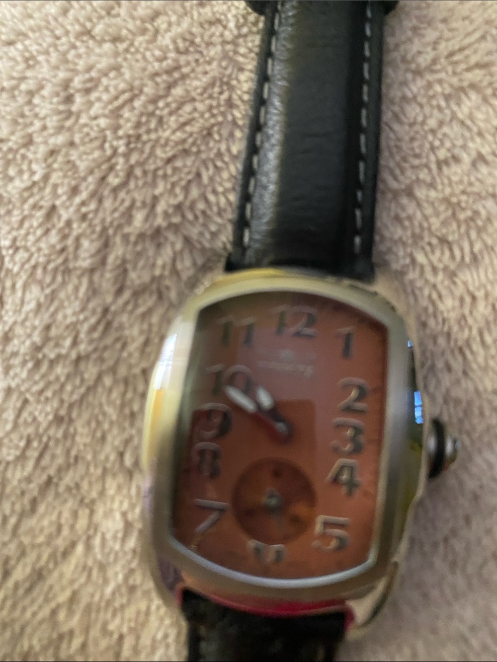 Men's Leather Strap Watch with Brown Dial and Silver Case